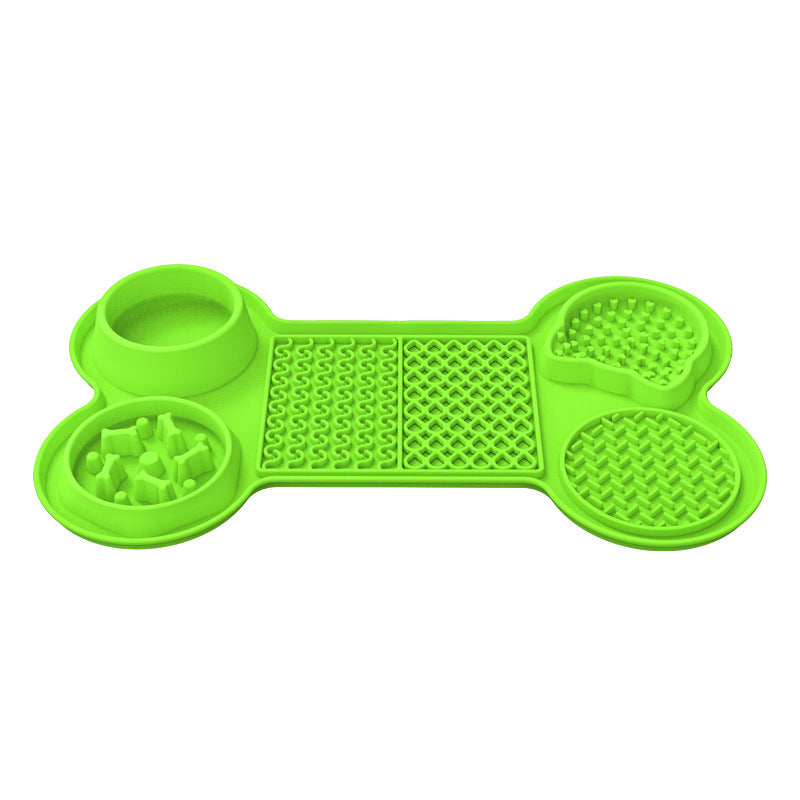 Bone Shaped Feeder Enrichment Pad - Licking Mat, Slow Feeder and Bowl Combination