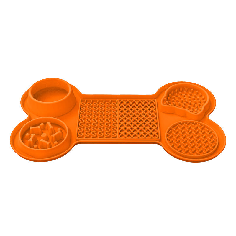 Bone Shaped Feeder Enrichment Pad - Licking Mat, Slow Feeder and Bowl Combination