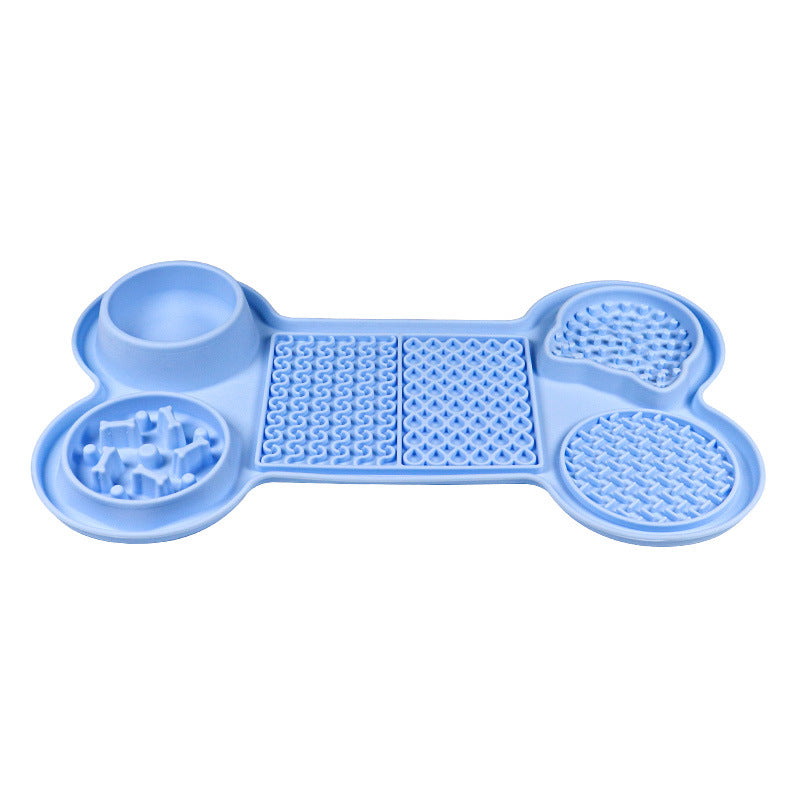 Bone Shaped Feeder Enrichment Pad - Licking Mat, Slow Feeder and Bowl Combination